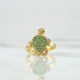 Turtle Ring 3.4gr / T5 1/4 / White Zircons - Green - Black Eyes 18K Yellow Gold