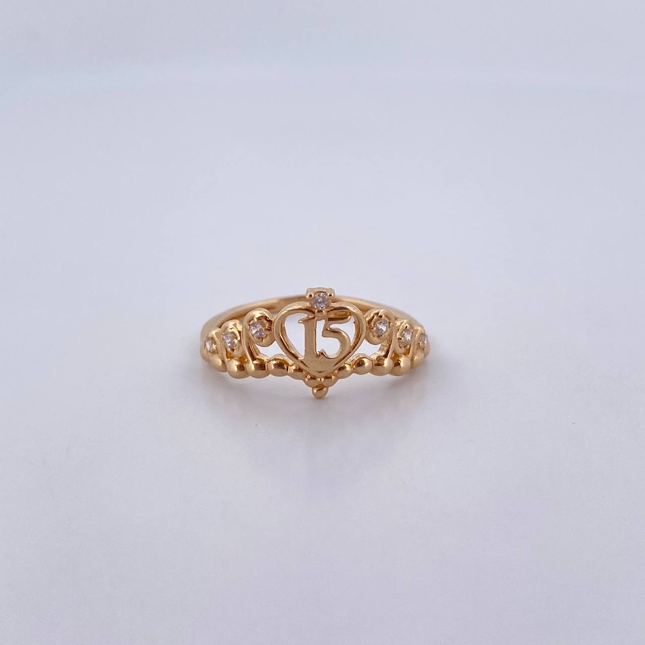 Crown Ring 15s 1.75gr / Size 7 / White Zircons 18K Yellow Gold &