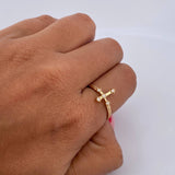 Gothic Cross Ring 1.7gr / T6 1/4 / White Zircons 18K Yellow Gold &
