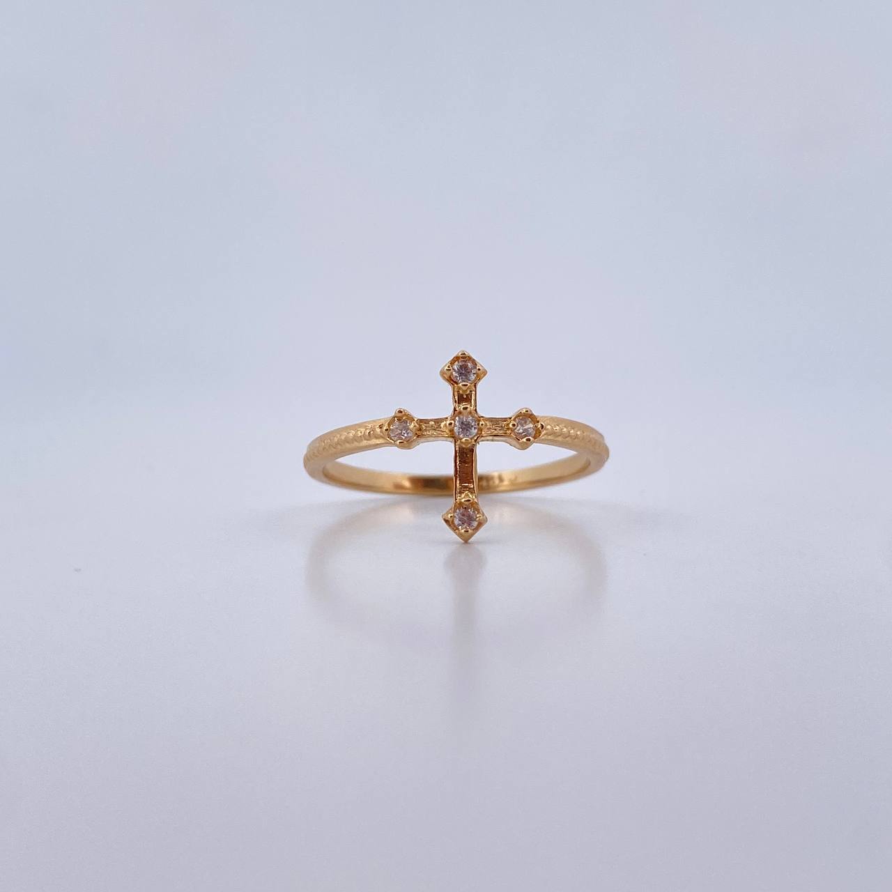 Gothic Cross Ring 1.7gr / T6 1/4 / White Zircons 18K Yellow Gold &