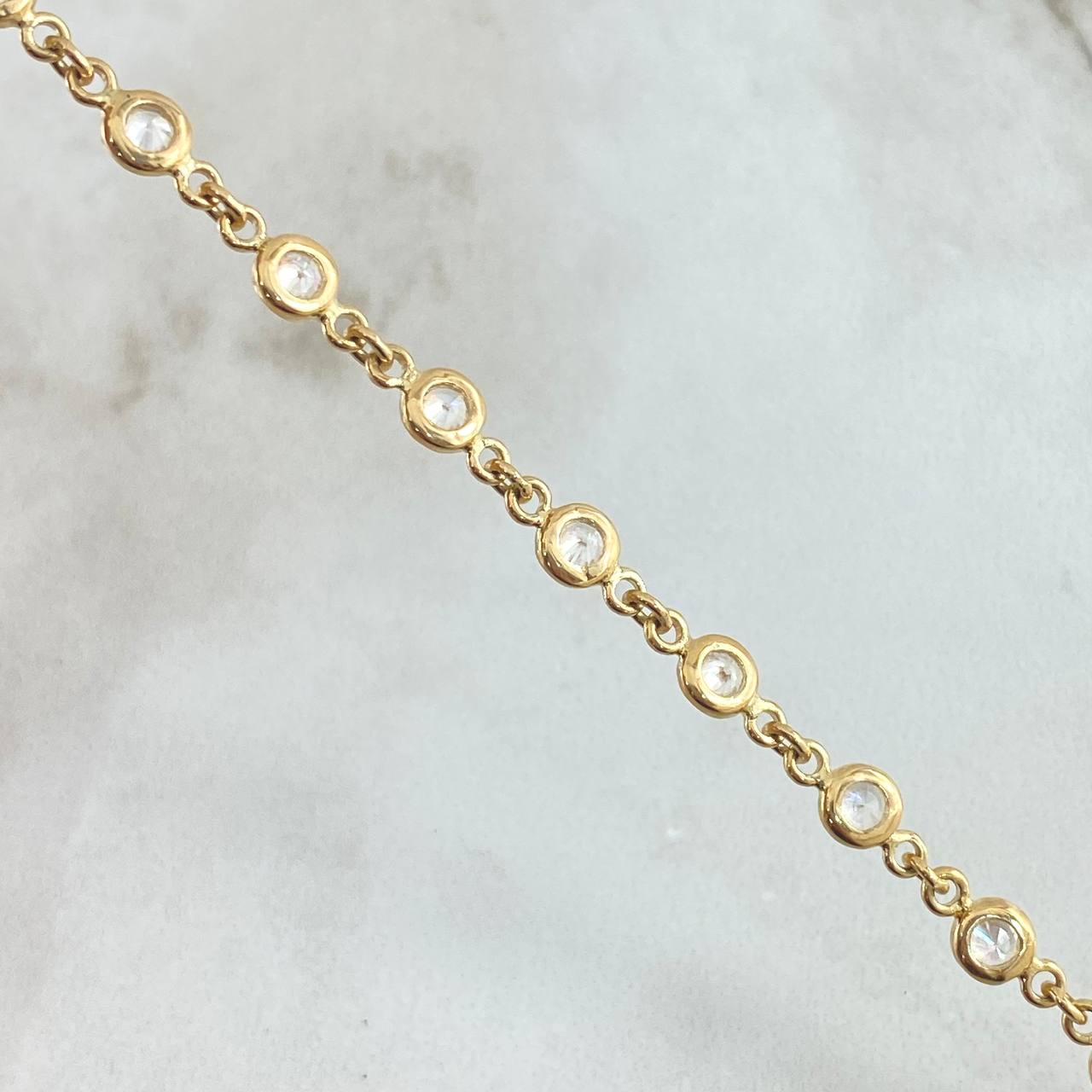 Pulso Roll-On Burbujas 5.95gr / 18cm / 4.6mm Circones Blancos Oro Amarillo 18K