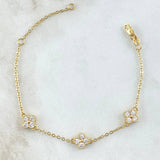 Bracelet Followed Ring Flower 3.55gr / 14.5cm-18cm / 1.6mm Textured Edge White Zirconia Yellow Gold 18K