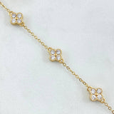 Bracelet Followed Ring Flower 3.55gr / 14.5cm-18cm / 1.6mm Textured Edge White Zirconia Yellow Gold 18K