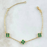 Pulso Aro Seguido Flor 3.45gr / 15cm-18.5cm / 1.6mm Borde Texturizado Circones Verdes Oro Amarillo 18K