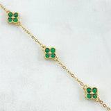 Pulso Aro Seguido Flor 3.45gr / 15cm-18.5cm / 1.6mm Borde Texturizado Circones Verdes Oro Amarillo 18K