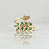 Anillo Cola Laurel Punteado 2.25gr / T6 3/4 / Circones Blancos Verdes Oro Amarillo 18K