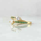 Anillo Puntas Colas Bicefalas 1.8gr / T6 1/4 / Circones Blancos Verdes Oro Amarillo 18K