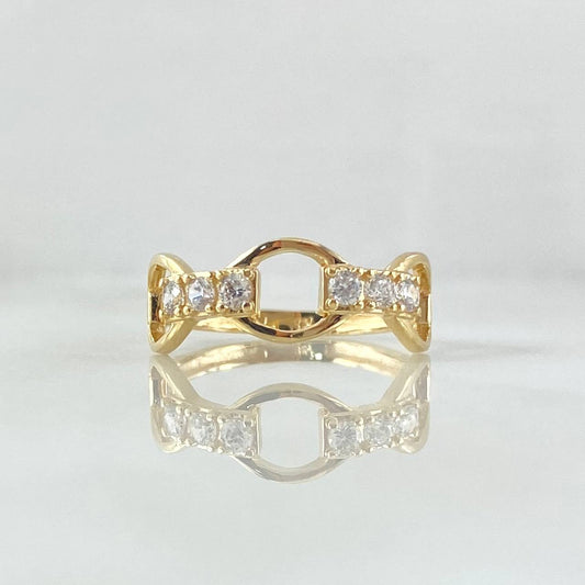 Triple Link Ring Hollow 2.35gr / T6 3/4 / White Zirconia Yellow Gold 18K