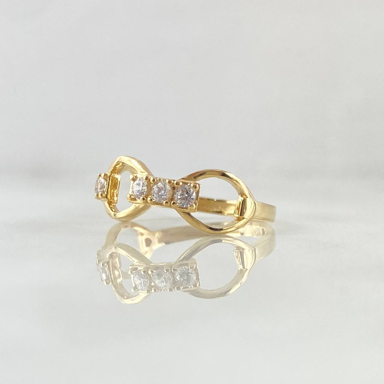 Triple Link Ring Hollow 2.35gr / T6 3/4 / White Zirconia Yellow Gold 18K