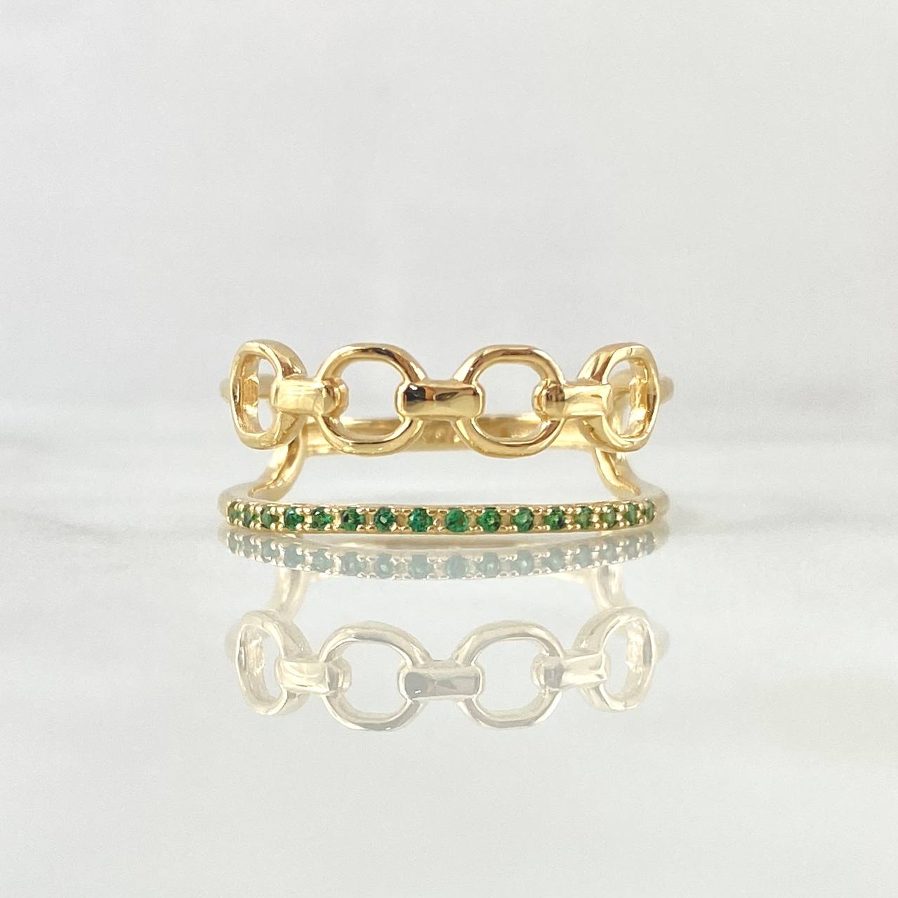 Anillo Roll-On Lineal 2.9gr / T7 1/2 / Circones Verdes Oro Amarillo 18K *