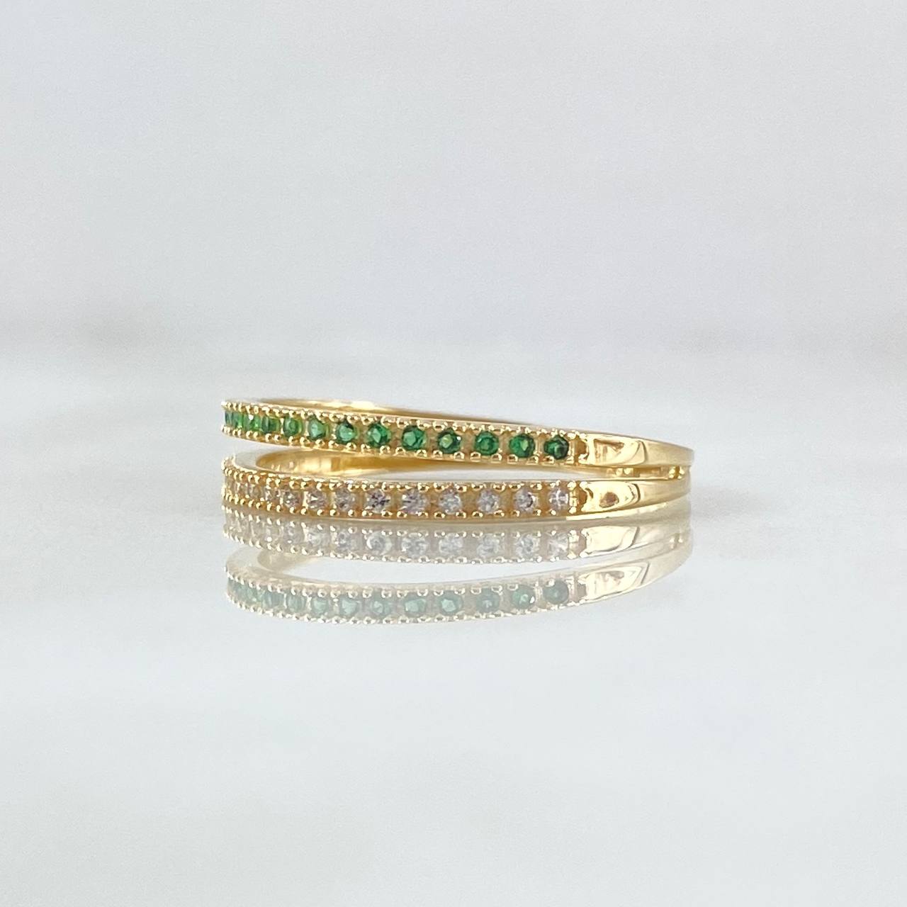 Double Rail Churumbela Ring 2.05gr / T7 / White Green Zircons Yellow Gold 18K *