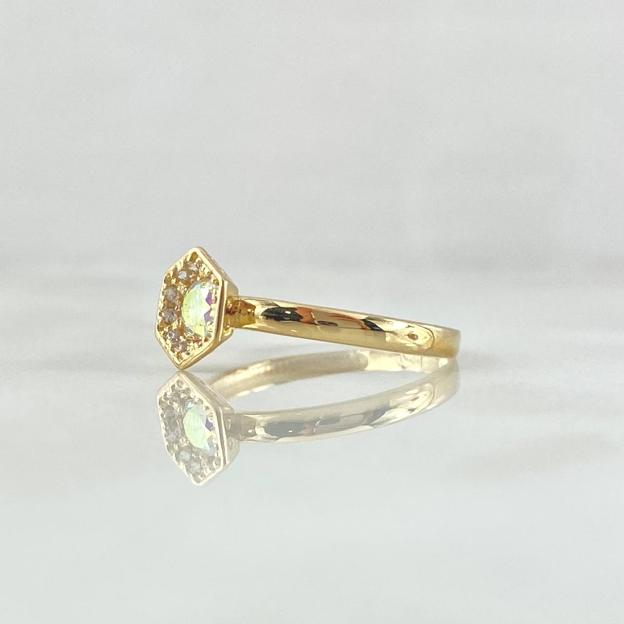 Anillo Halo Hexagonal 1.65gr / T6 / Circones Blancos Tornasol Oro Amarillo 18K *