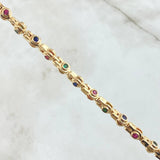 Rustic Chain Bubbles 92.95gr / 65cm / 5.2mm Blue Green Fuchsia Zircons Yellow Gold 18K ©