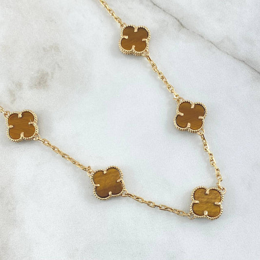 Cadena Aro Seguido Trebol 29.35gr / 55cm / 2mm Ojo De Tigre Oro Amarillo 18K ©