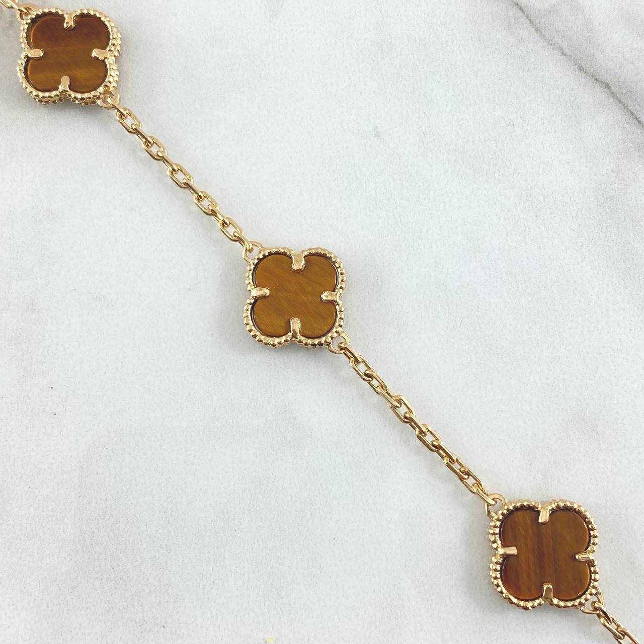 Cadena Aro Seguido Trebol 29.35gr / 55cm / 2mm Ojo De Tigre Oro Amarillo 18K ©