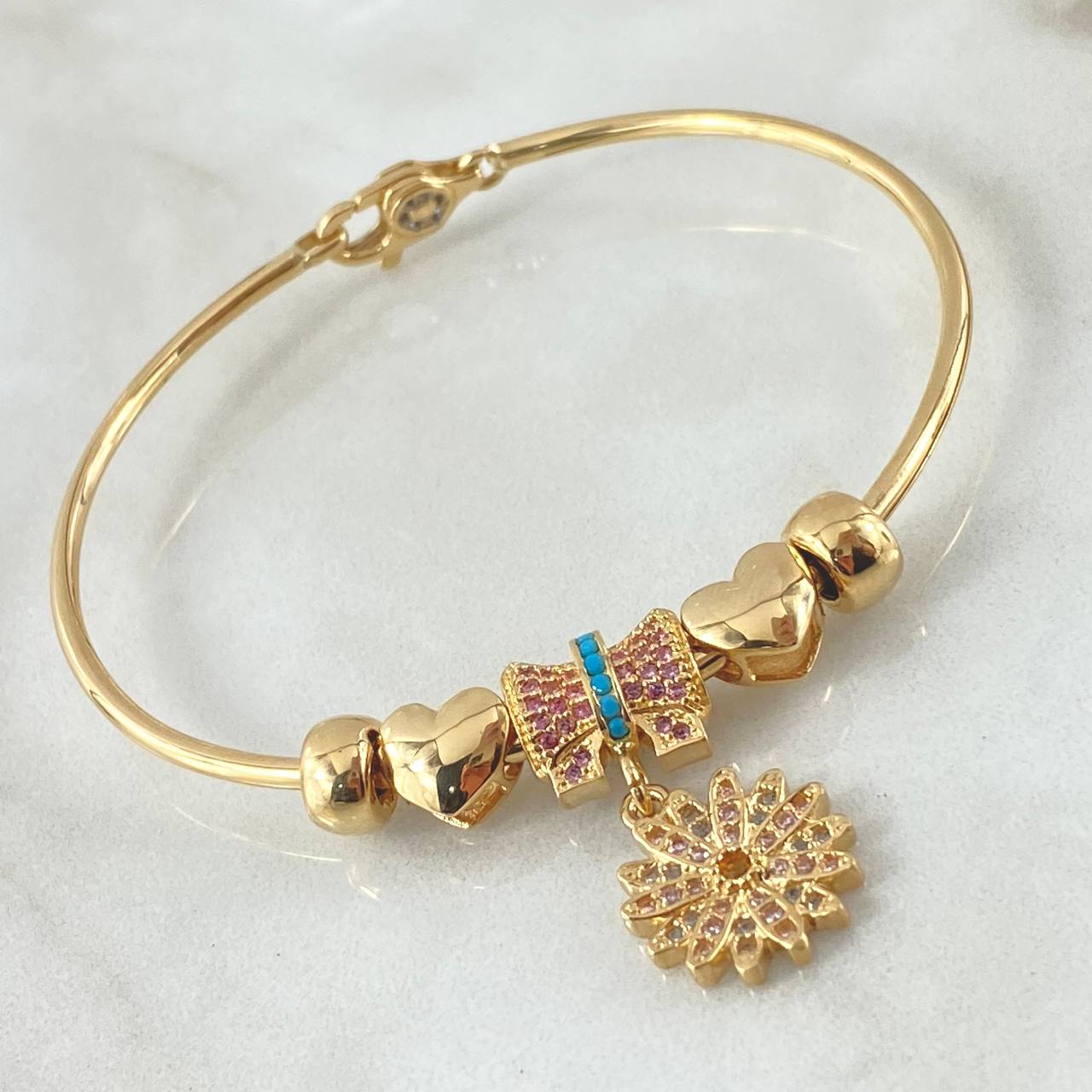 Pulso PD - Moño - Flor - Corazones 13.2gr / 18cm / Circones Azules Morados Oro Amarillo 18K