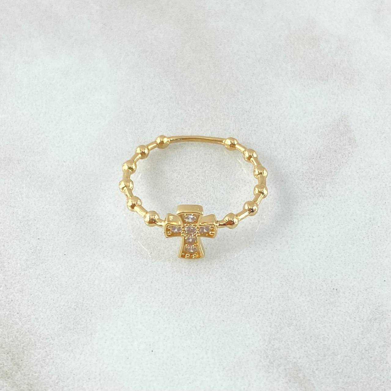 Cross Ring Spheres 1.75gr / T5 3/4 / White Zirconia Yellow Gold 18K *