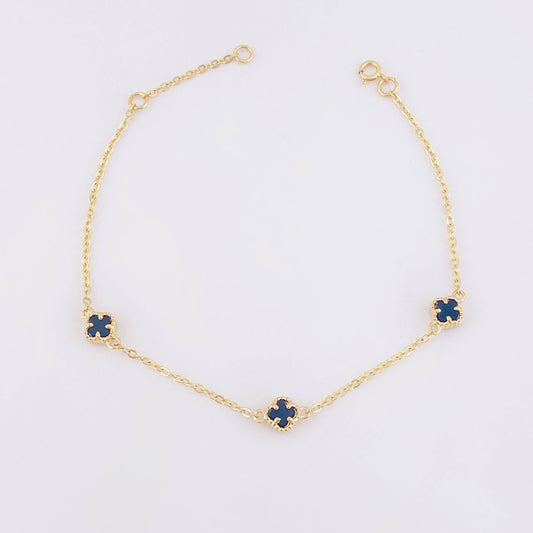 Pulso Trebol Onix Negro 3.35gr / 7 in / 1.2mm Oro Amarillo Nac.Esp. 18K ©