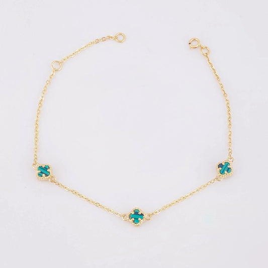 Pulso Modulable Trebol Malaquita Verde 2.15 g / 6 3/4 in - 6 in / 1.36 mm Oro Amarillo 18K