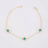 Adjustable Green Malachite Clover Bracelet 2.15 g / 6 3/4 in - 6 in / 1.36 mm Yellow Gold 18K