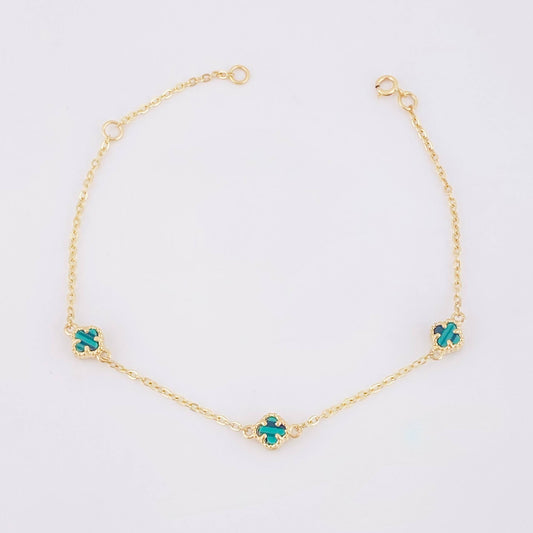 Pulso Trebol Malaquita 2.85gr / 7 1/4 in / 1mm Oro Amarillo Nac.Esp. 18K