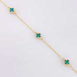 Modular Clover Green Malachite Bracelet 3.45 g / 6 3/4 in - 6 in / 1.4 mm 18K Yellow Gold
