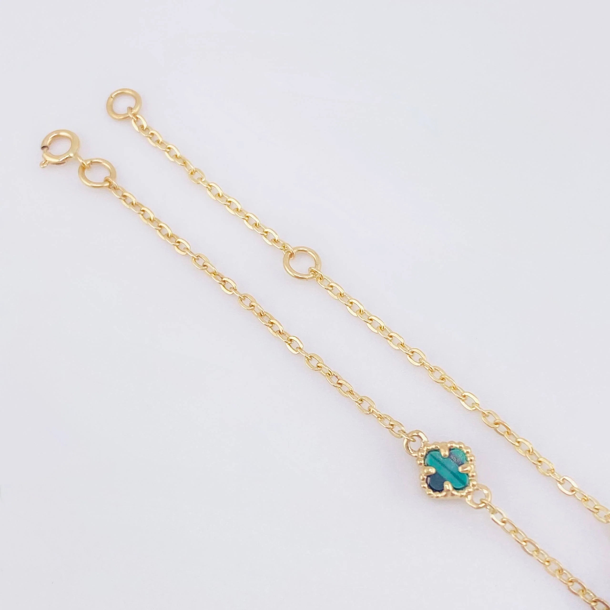 Modular Clover Green Malachite Bracelet 3.45 g / 6 3/4 in - 6 in / 1.4 mm 18K Yellow Gold