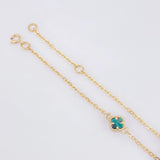 Adjustable Green Malachite Clover Bracelet 2.15 g / 6 3/4 in - 6 in / 1.36 mm Yellow Gold 18K