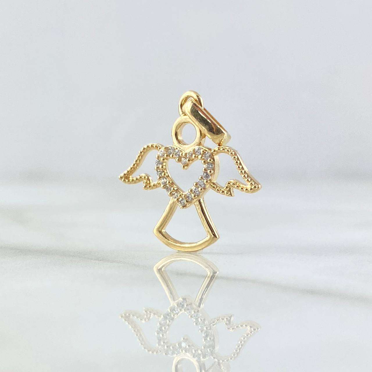 Dije Angel Silueta Corazon 1.6gr / 2.2cm / Circones Blancos Oro Amarillo 18K ©