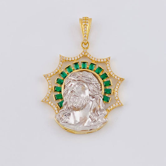 Dije Rostro Cristo 9.8 g / 1 3/4 in Dos Oros Amarillo Blanco 18K