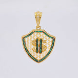 Pendant Shield Dollar Sign 7.45 g / 1 3/4 in 18K Yellow Gold