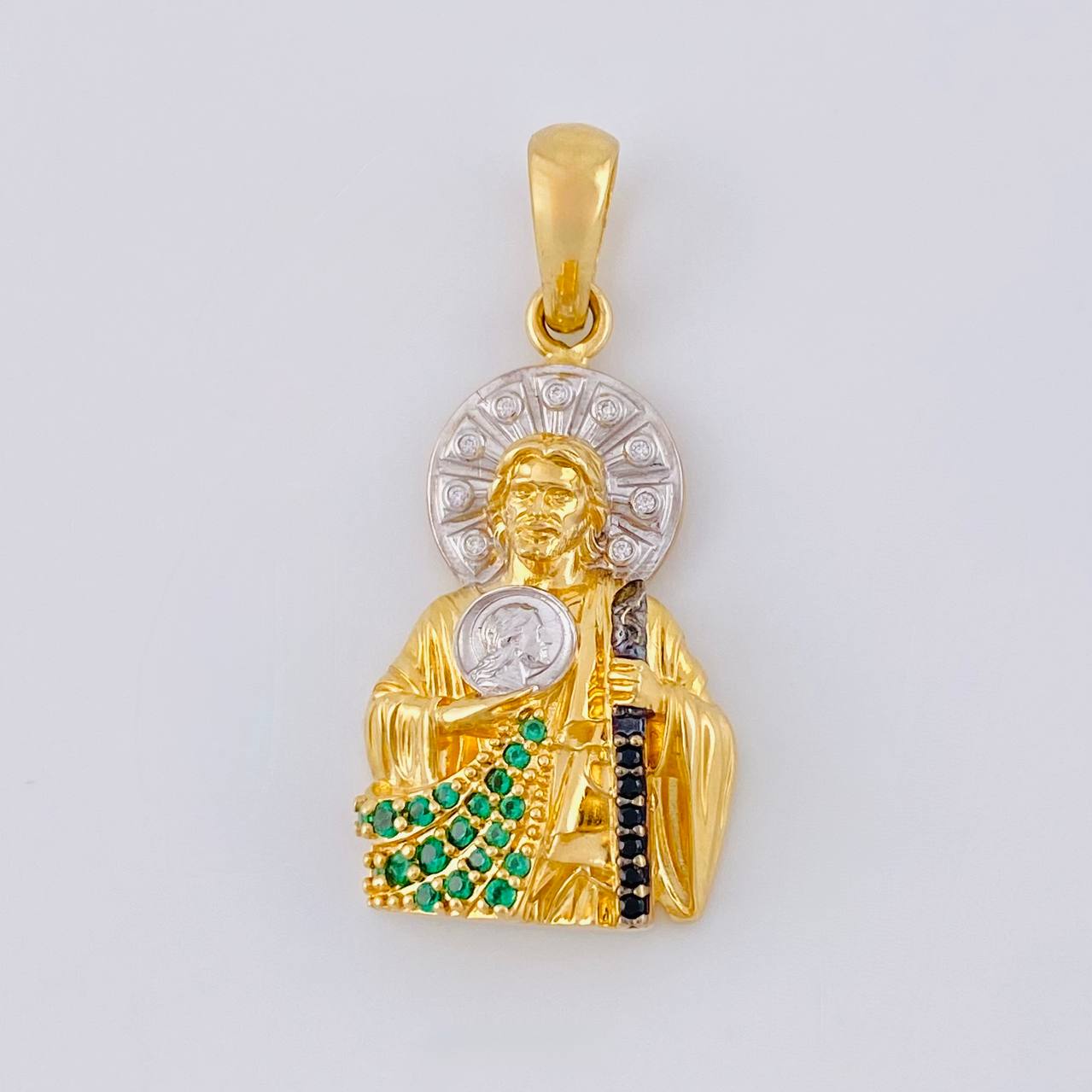 Dije San Judas Tadeo 5.85 g / 1 1/4 in Dos Oros Amarillo Blanco 18K
