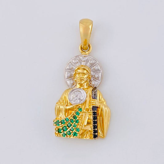 Dije San Judas Tadeo 5.85 g / 1 1/4 in Dos Oros Amarillo Blanco 18K