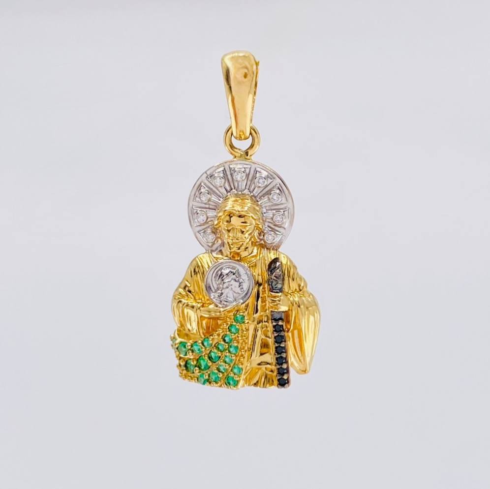 Dije San Judas Tadeo 5.85 g / 1 1/4 in Dos Oros Amarillo Blanco 18K