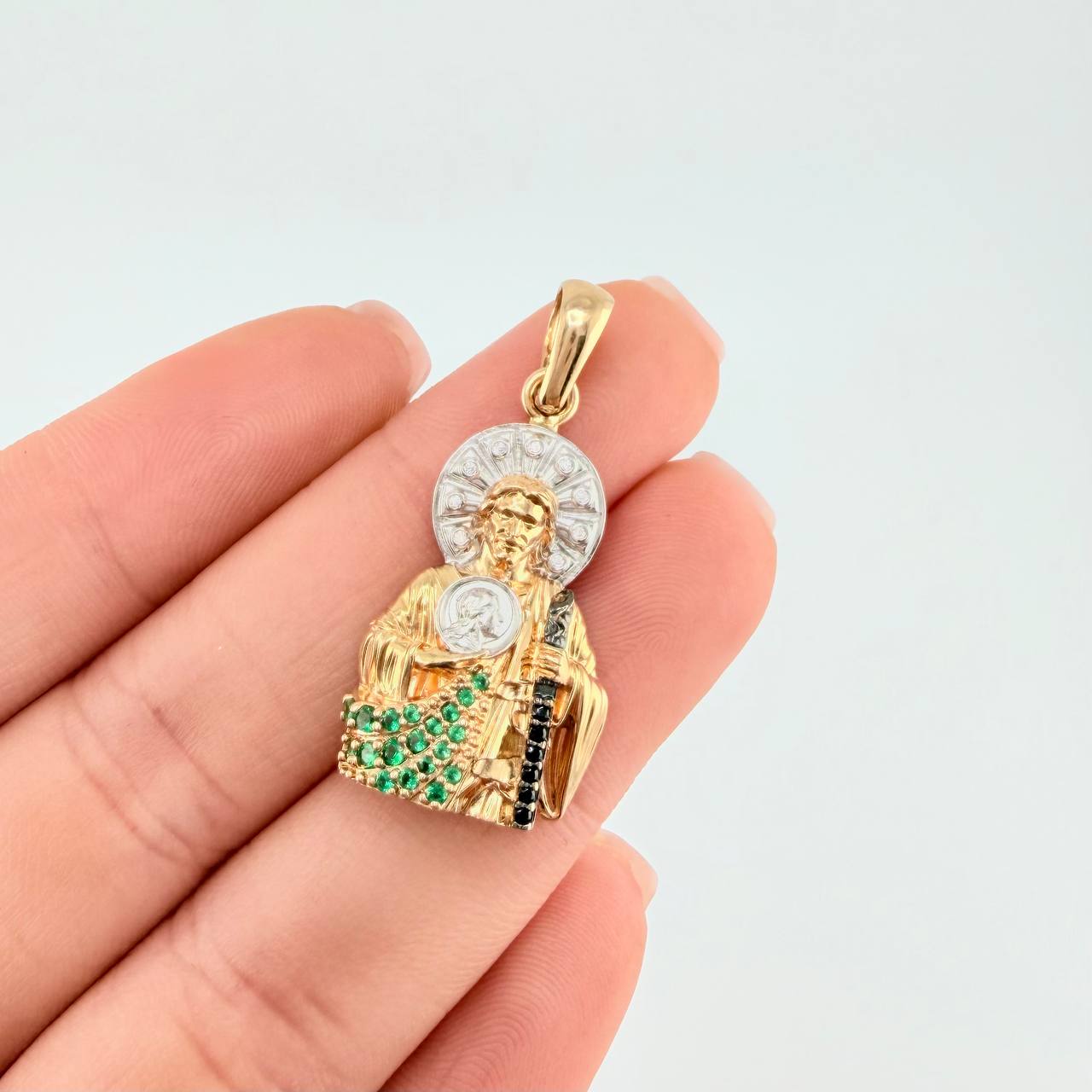 Dije San Judas Tadeo 5.85 g / 1 1/4 in Dos Oros Amarillo Blanco 18K