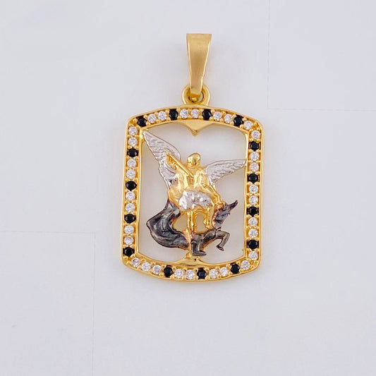 Dije Placa San Miguel 2.05 g / 1 in Dos Oros Amarillo Blanco 18K
