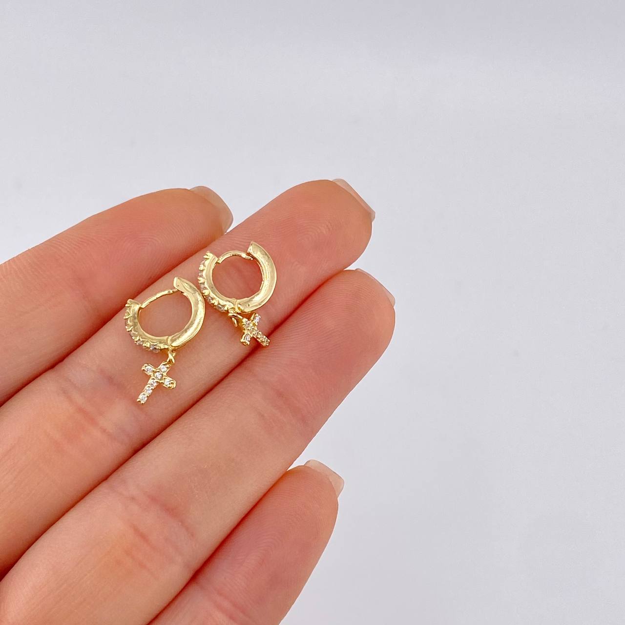 Hoop Earrings Dense Cross 1.75 g / 3/4 in Yellow Gold 18K