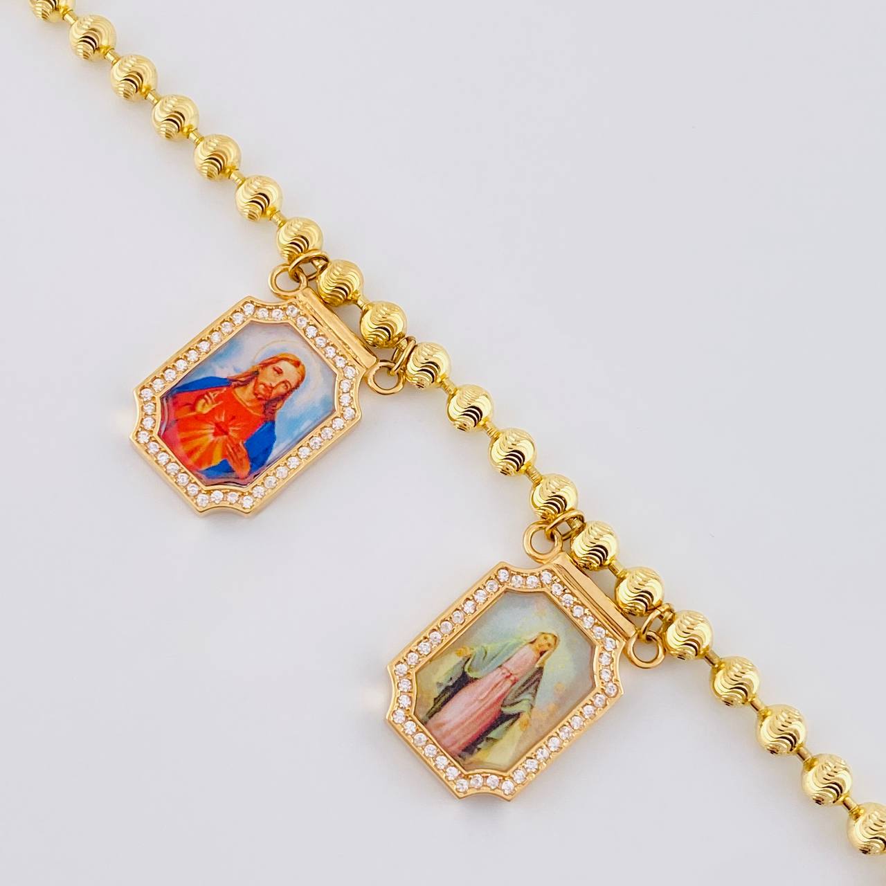 Tobillera Militar Escapulario Diamantado 21.25 g / 10 1/2 in / 5 mm Oro Amarillo 18K