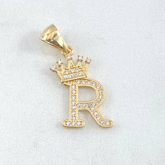Pendant Crown Letter R 1.8gr / 1in / 18K Gold ©