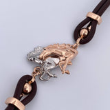 Bracelet Horses 24.7gr / 17.7cm / Brown Rubber Black Zircons Two Gold White Pink 18K &