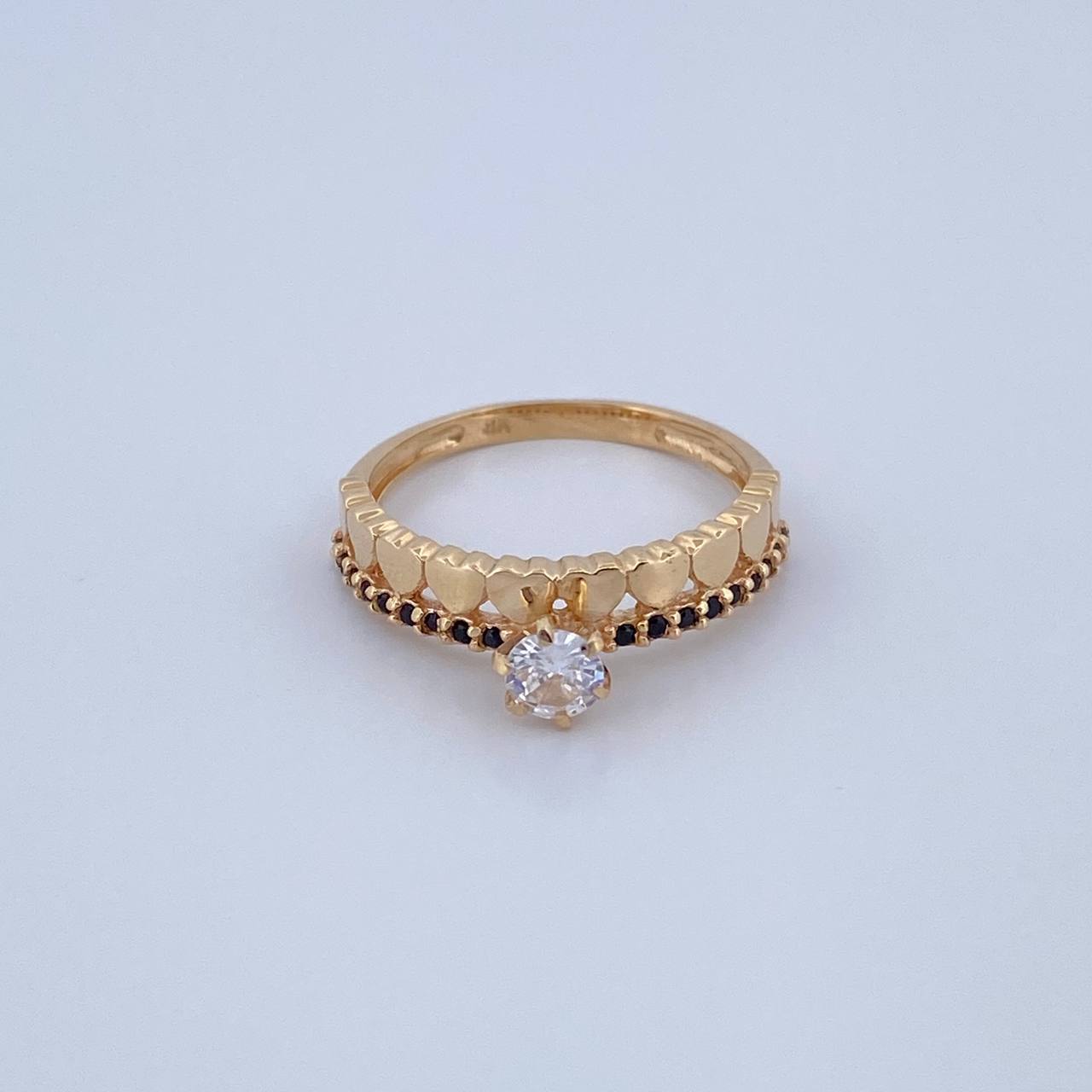 Anillo Solitario Churumbela Corazones 2.25gr / T6 / Circones Negros Blanco Oro Amarillo 18K $
