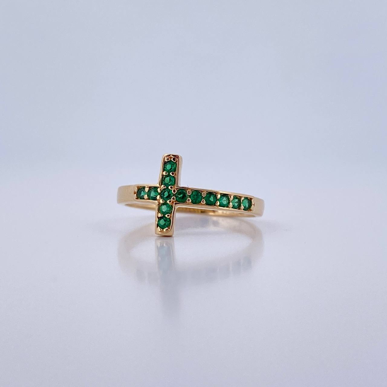 Anillo Cruz 1.7gr / T6 1/4 / Circones Verdes Oro Amarillo 18K $