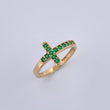Anillo Cruz 1.7gr / T6 1/4 / Circones Verdes Oro Amarillo 18K $