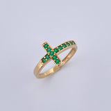 Anillo Cruz 1.7gr / T6 1/4 / Circones Verdes Oro Amarillo 18K $