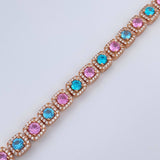 Bracelet Tennis Halo 21.8gr / 18cm / 6.8mm Pink Blue White Zircons Rose Gold 18K $