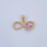 Pendant Infinite Thick Butterfly 1.65gr / 2.1cm / Pink Fuchsia White Zircons Two Golds Yellow White 18K $