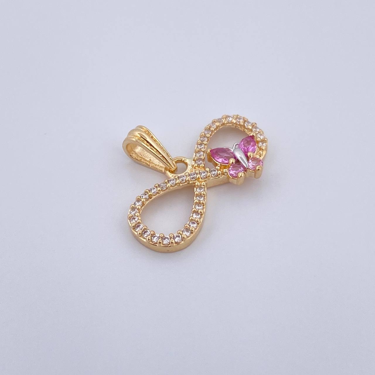 Pendant Infinite Thick Butterfly 1.65gr / 2.1cm / Pink Fuchsia White Zircons Two Golds Yellow White 18K $