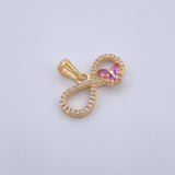 Pendant Infinite Thick Butterfly 1.65gr / 2.1cm / Pink Fuchsia White Zircons Two Golds Yellow White 18K $