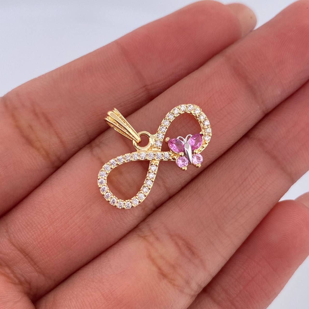 Pendant Infinite Thick Butterfly 1.65gr / 2.1cm / Pink Fuchsia White Zircons Two Golds Yellow White 18K $