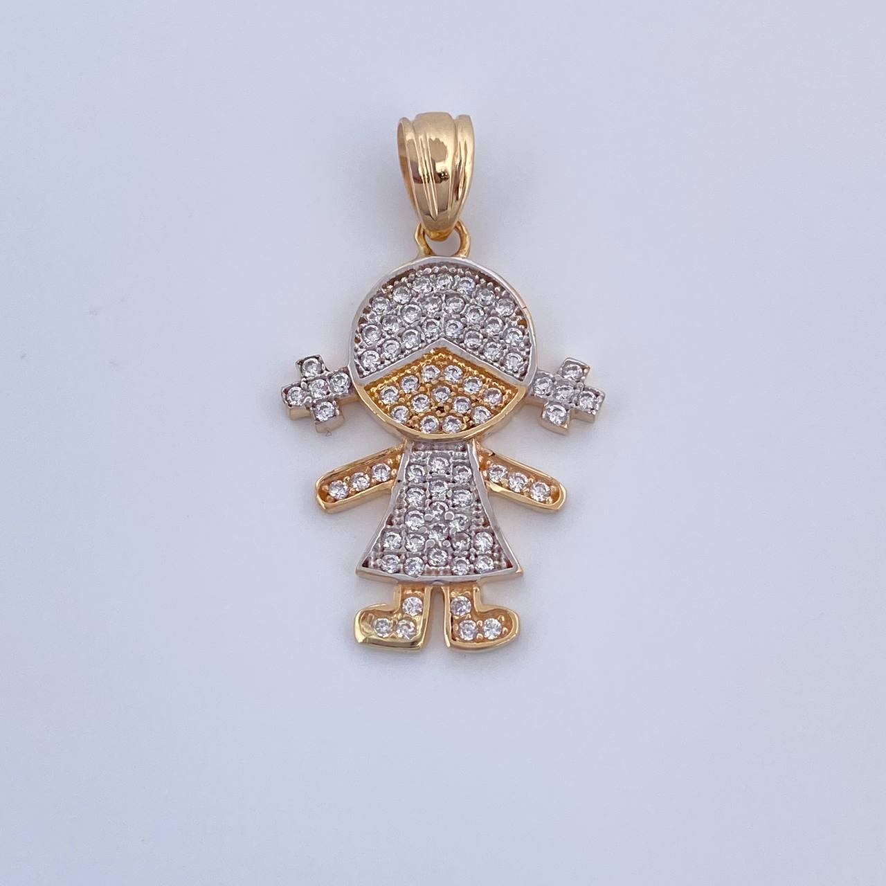 Pendant Girl 2.25gr / 2.8cm / White Zircons Two Yellow White Gold 18K $